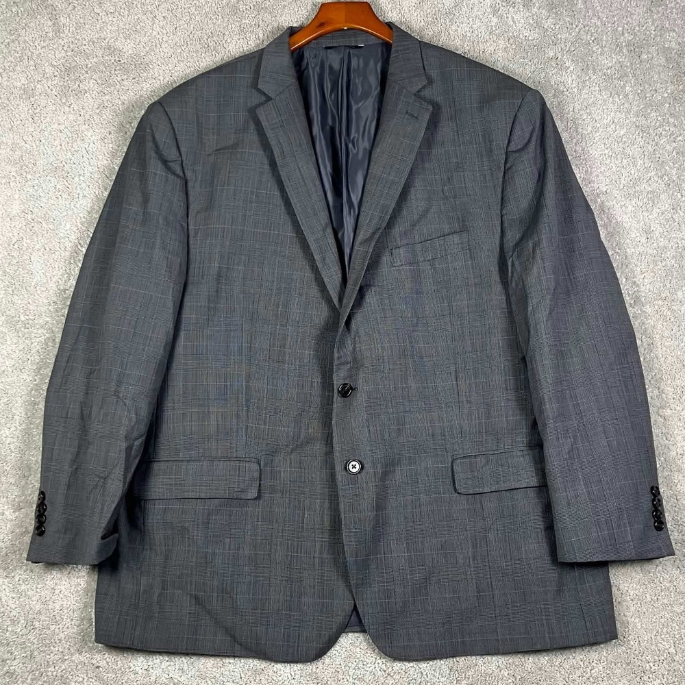 Ralph Lauren Blazer Mens 52R Gray Plaid 100% Wool Natural Stretch Sport Coat